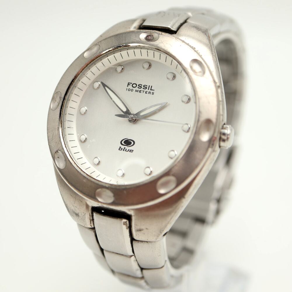 Fossil Blue Mens Silver Tone 40mm Dial Watch AM-3292 Stainless Steel New Battery